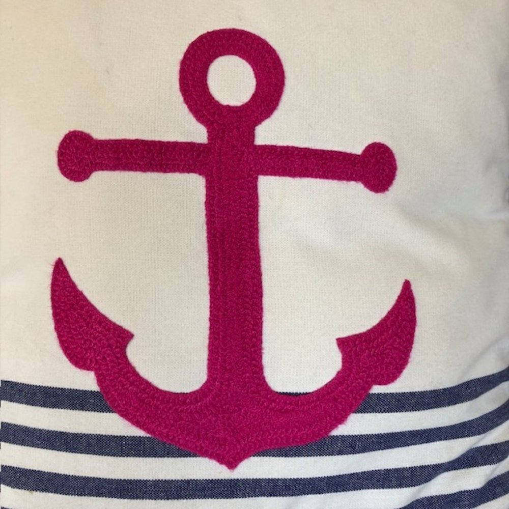 THRESHOLD Nautical Anchor Fuchsia Blue White Stripe Throw Pillow 18 x 18 - Picture 7 of 13